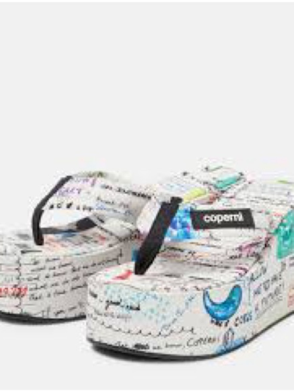 Coperni White Multicolor Graphic Flip Flops Platform thong sandals Sz 36